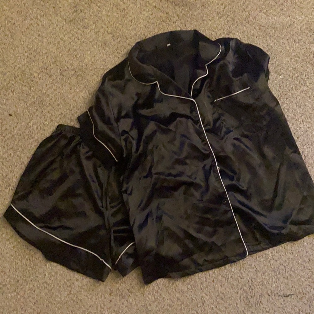 Black satin pj set